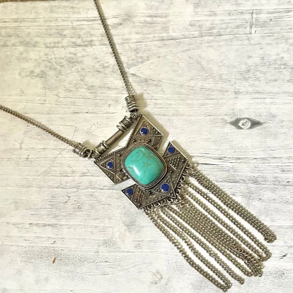Large faux turquoise pendant necklace